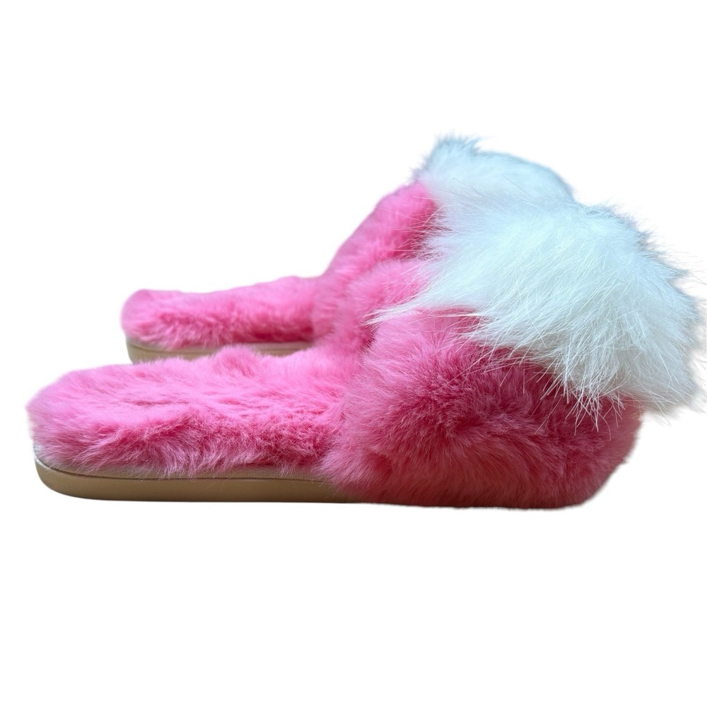Shiraleah Amor Slippers Faux Fur Pom Pom Magent Size 7/8 (S/M) Slides
